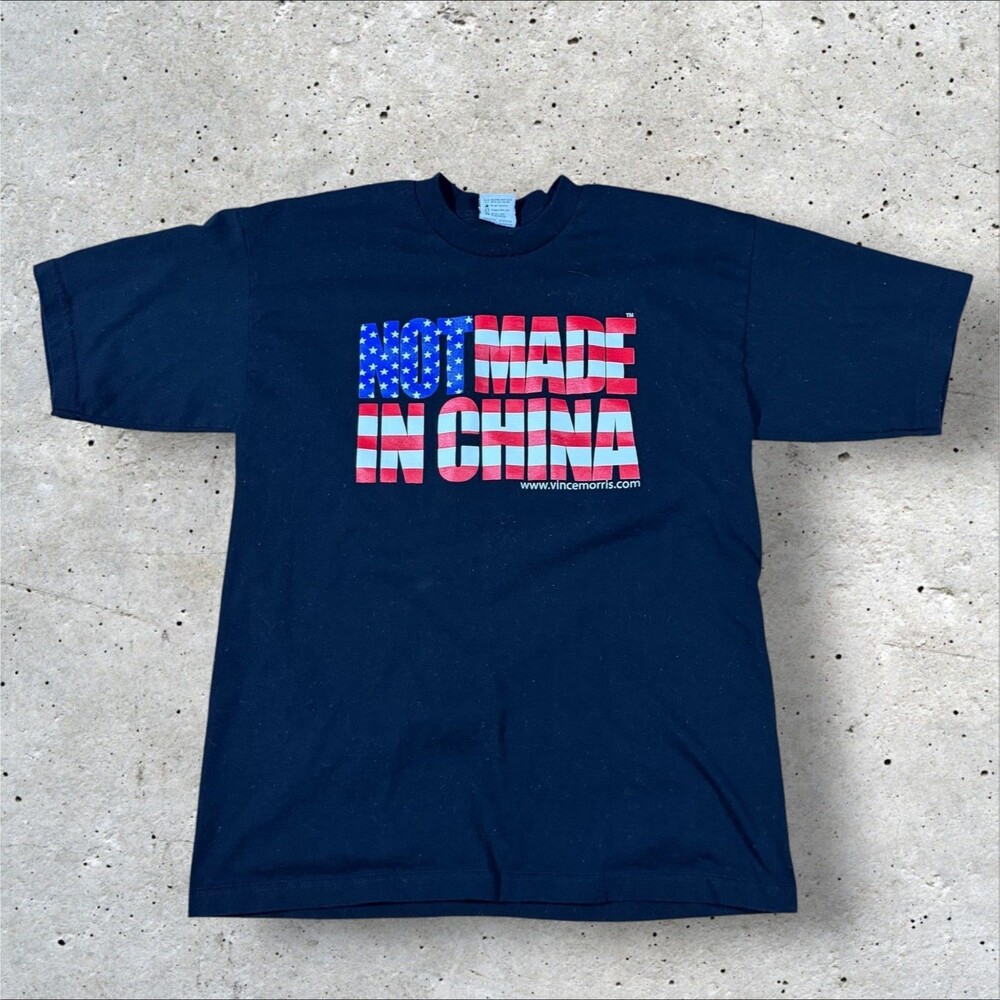 Not Made In China Vince Morris Graphic T Shirt Mens XL Bayside Flag Made In USA